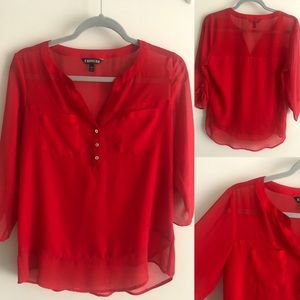 Express Solid/Sheer 3/4 Sleeve Blouse